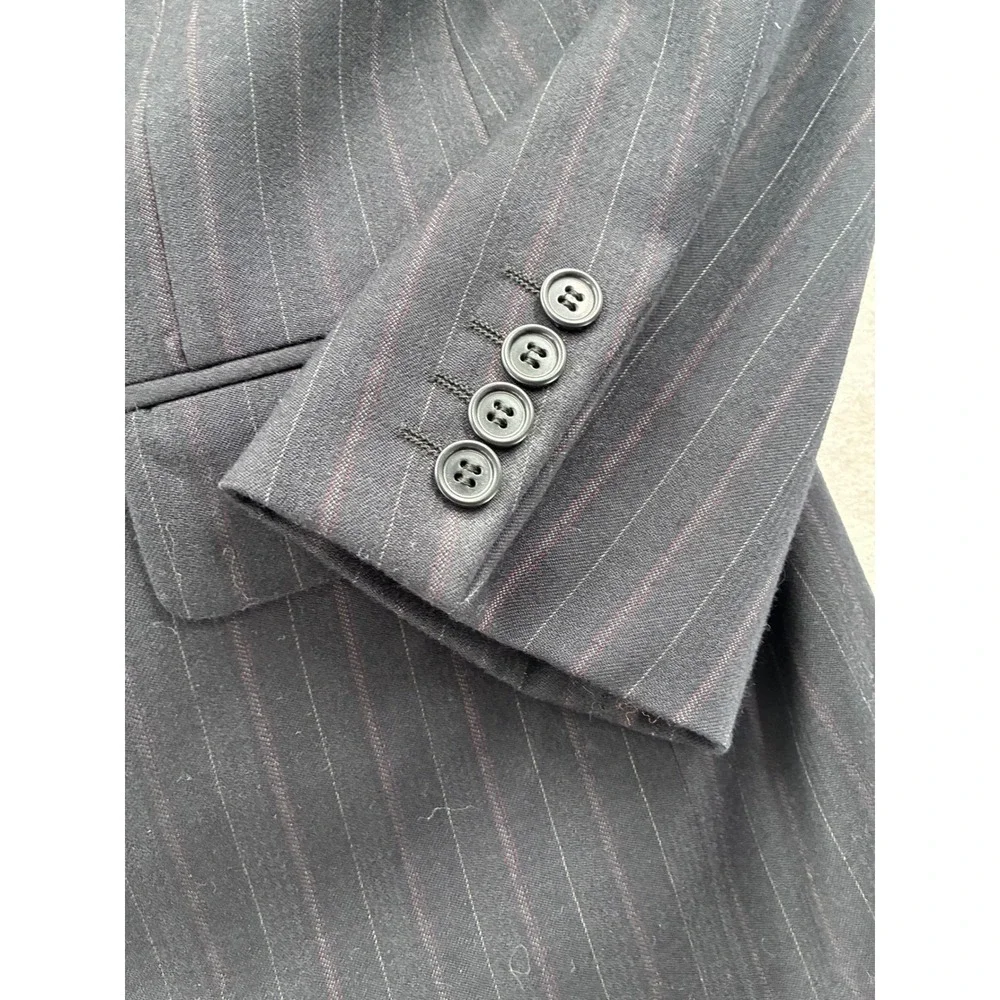 Esserre Mens Pinstripe Suit Black 100% Virgin Wool Italy Dark Academia